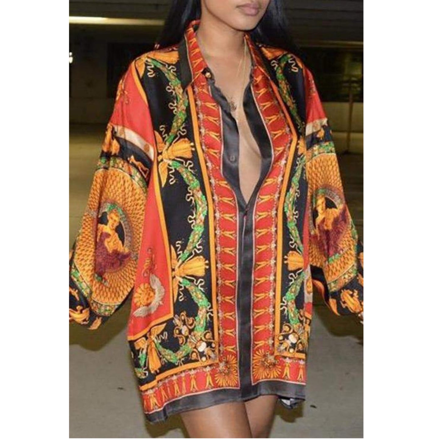 Print Button Down Dress