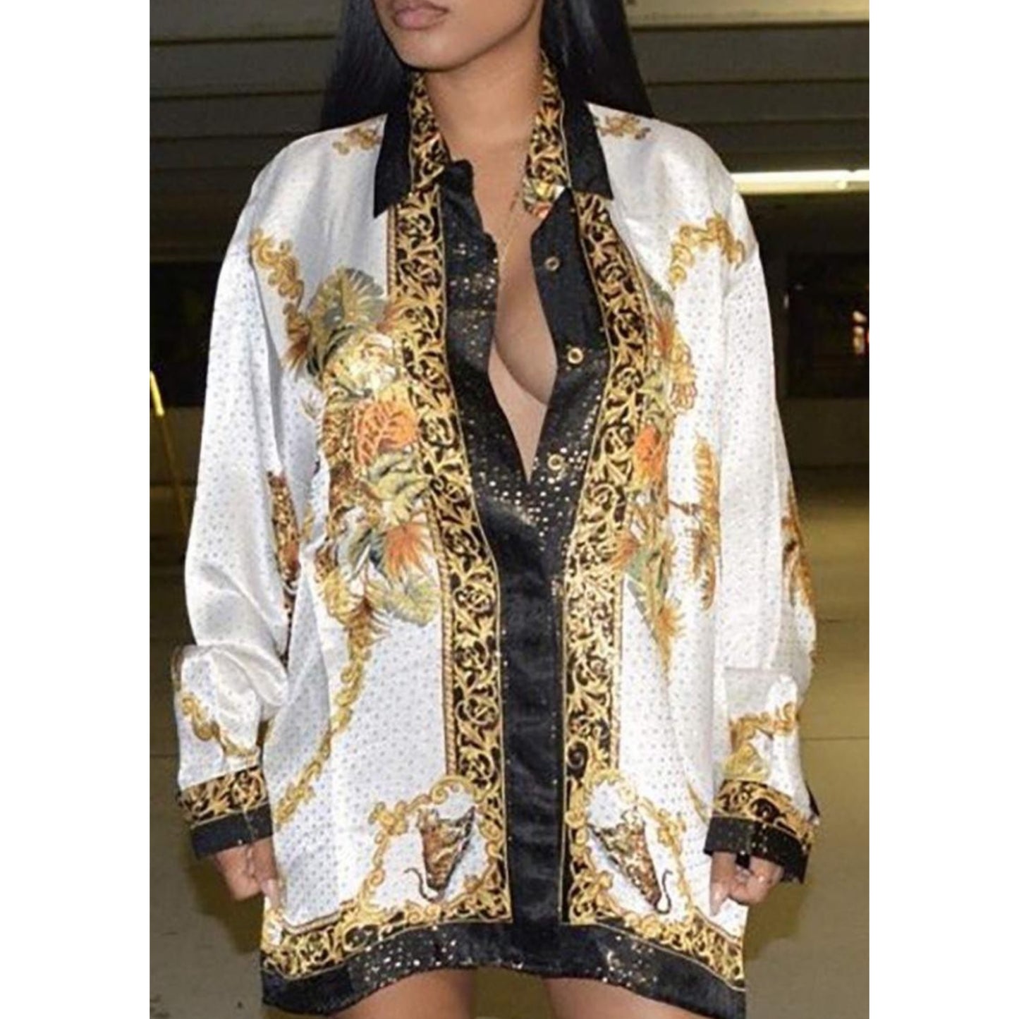 Print Button Dress White