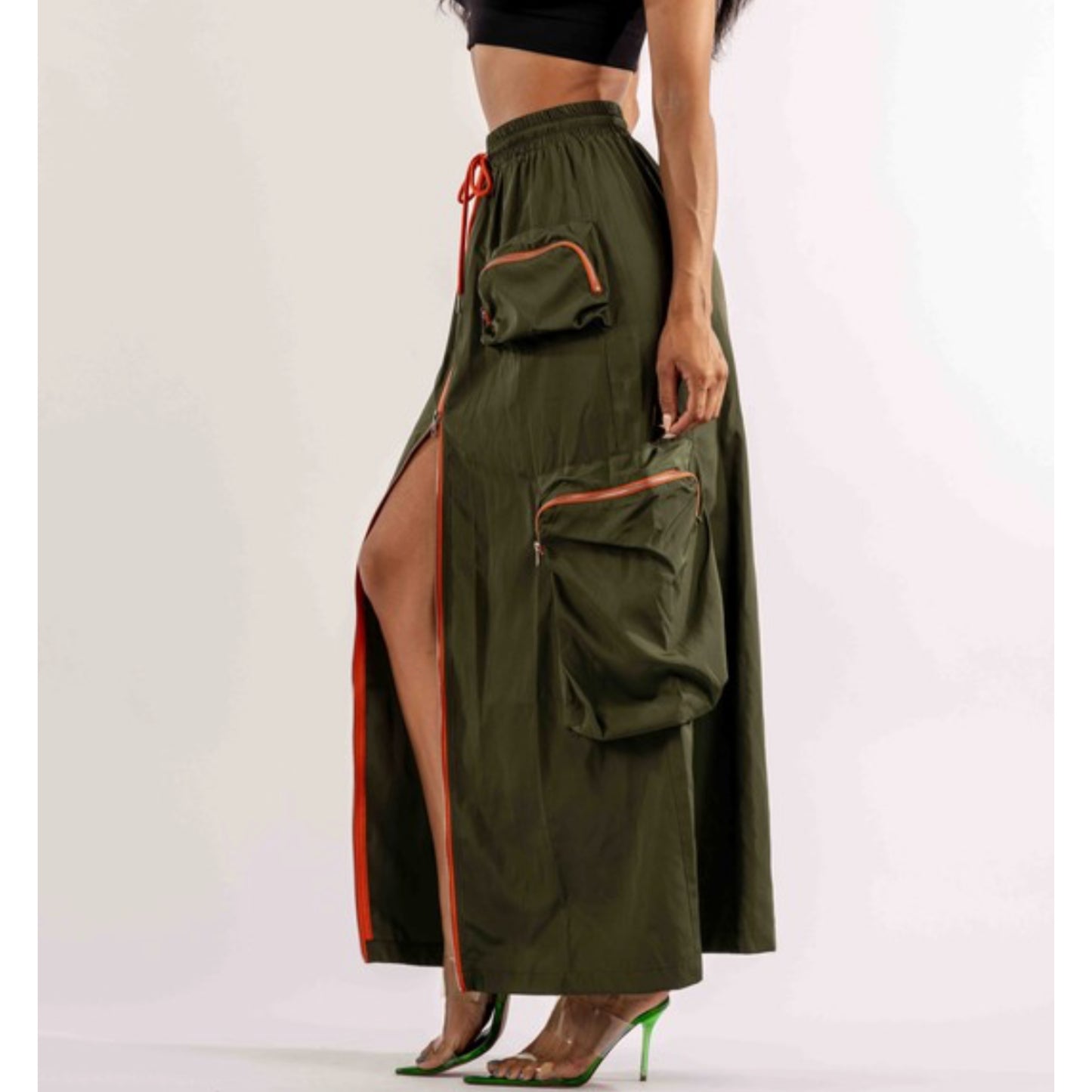 (AAAAA) Olive Cargo Skirt