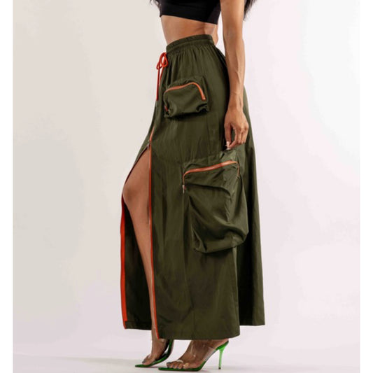 (AAAAA) Olive Cargo Skirt