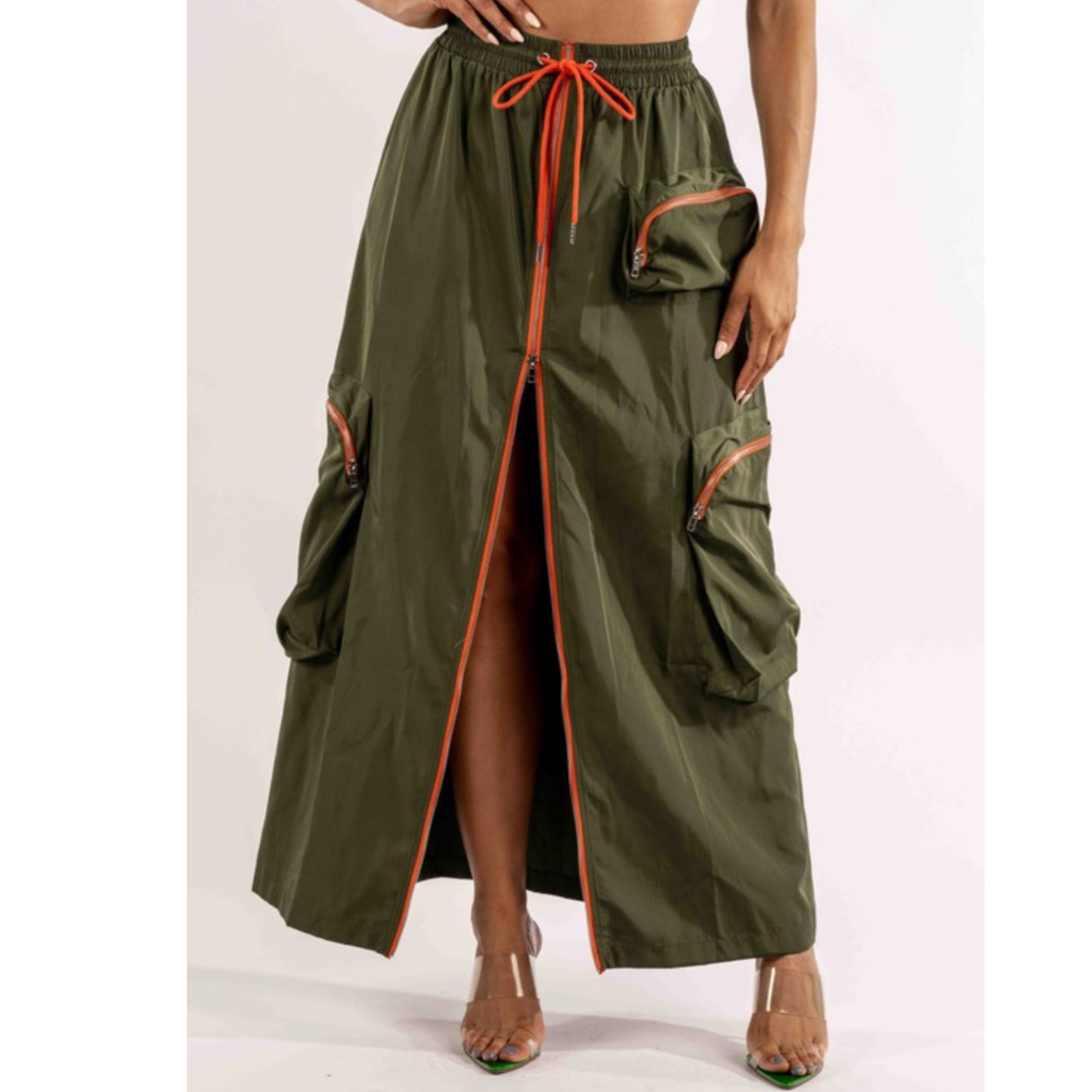 (AAAAA) Olive Cargo Skirt